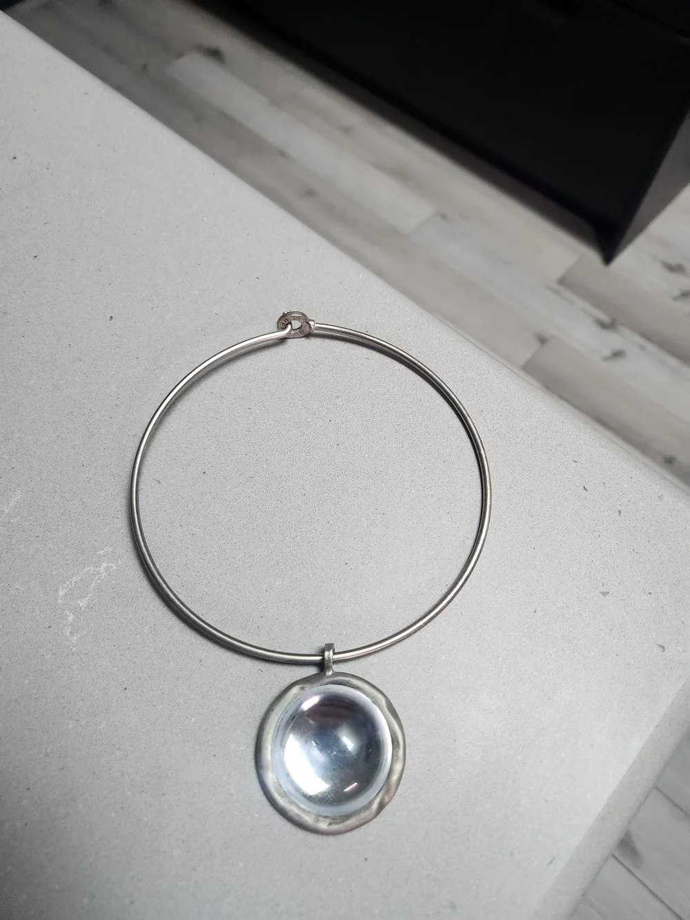 BICHE DE BERE Silver-Tone Round Glass Pendant Bangle Necklace - Silver